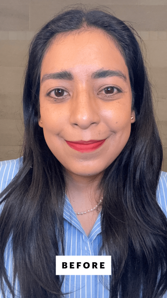 Foresto before applying the Tower 28 GetSet Blur Set Matte Powder Blush