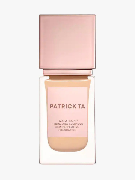 Patrick Ta Major Skin Hydra-Luxe Luminous Skin Perfecting Foundation in branded component on a light gray background